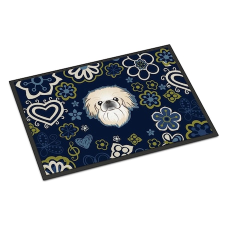 Carolines Treasures 18 x 27 in. Blue Flowers Pekingese Indoor or Outdoor Mat BB5072MAT